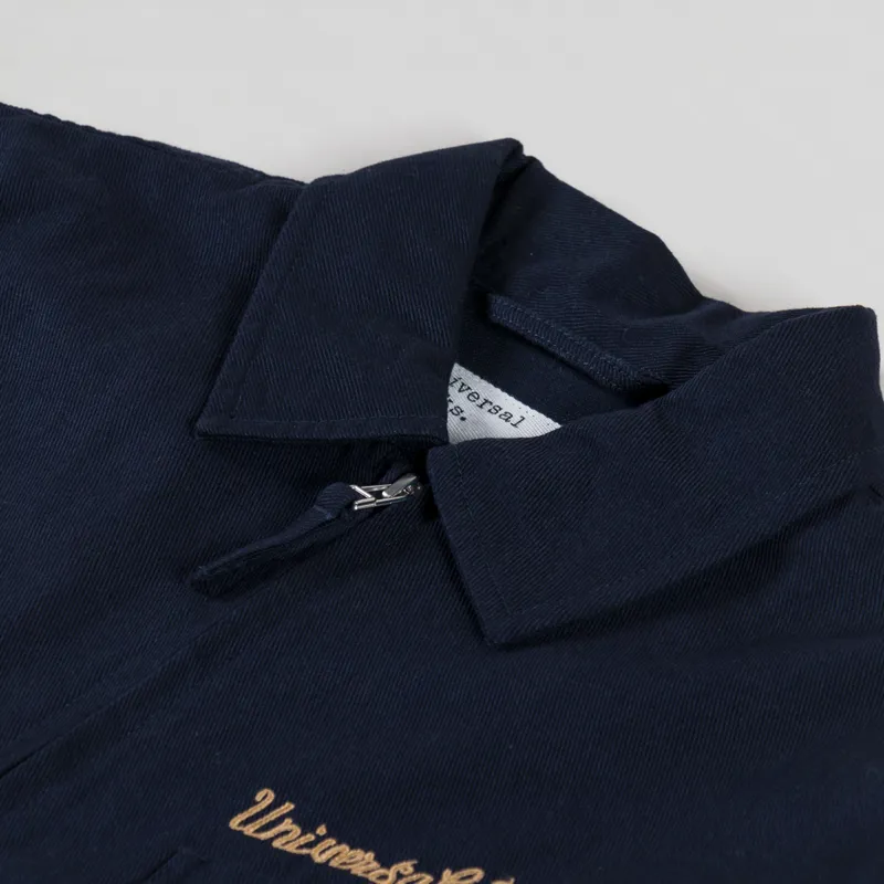 Universal Works Windcheater Jacket Navy Embroidered Works Twill-4