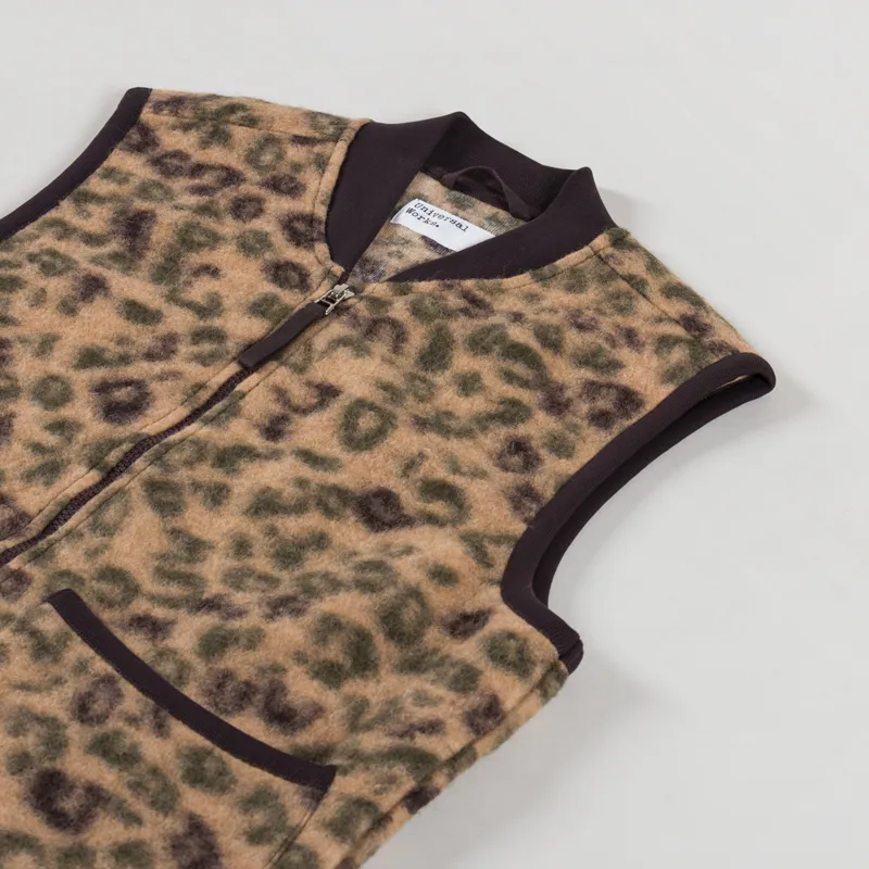 Universal Works Zip Waistcoat Camo Leopard Fleece-2