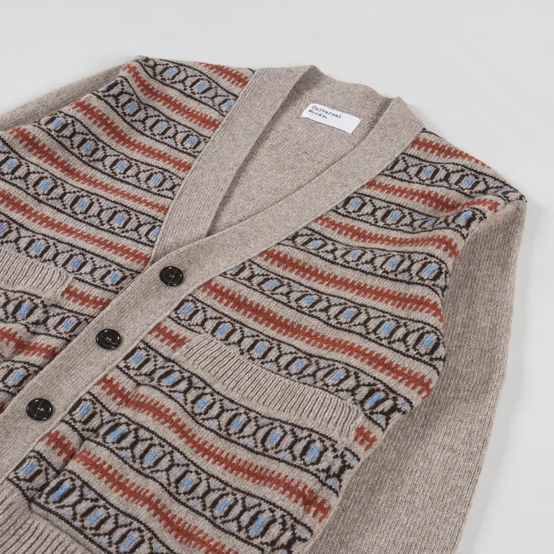 Universal Works Langdale Cardigan Oatmeal Eco Wool-2