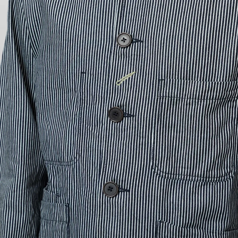 Universal Works Original Bakers Jacket Indigo Hickory Stripe Denim-6