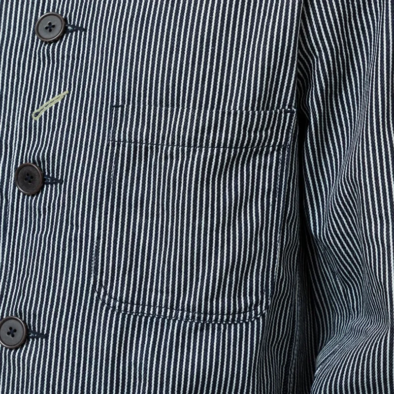 Universal Works Original Bakers Jacket Indigo Hickory Stripe Denim-7