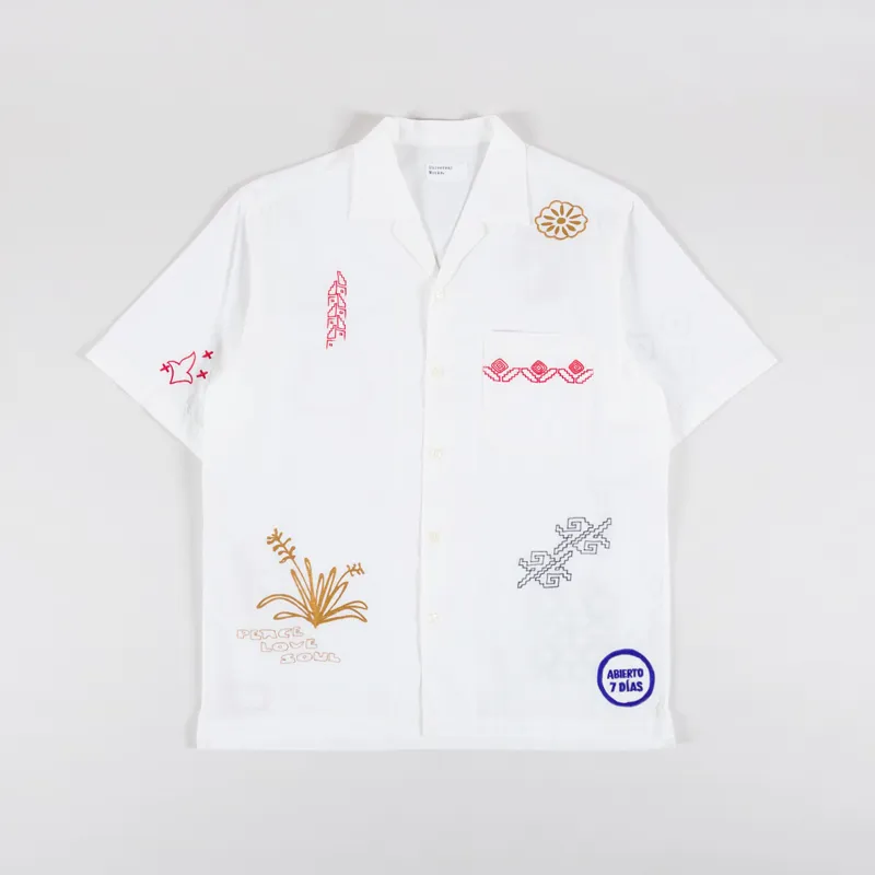 Universal Works Minari Shirt Embroidered Ecru Poplin