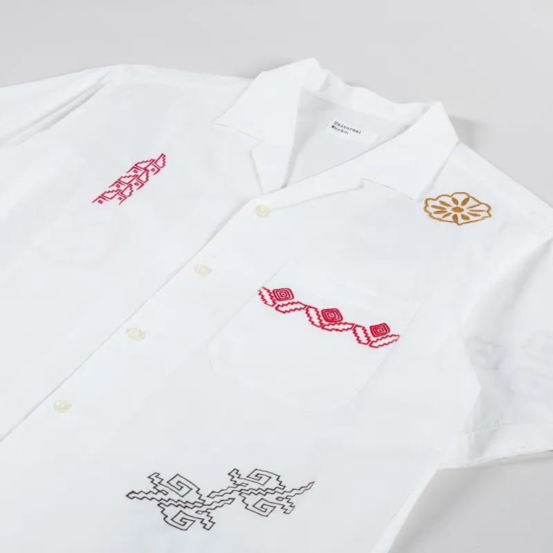 Universal Works Minari Shirt Embroidered Ecru Poplin-2