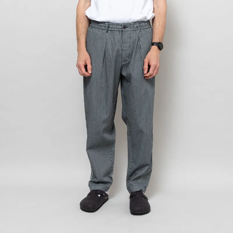 Universal Works Pleated Track Pant Indigo Hickory Stripe Denim