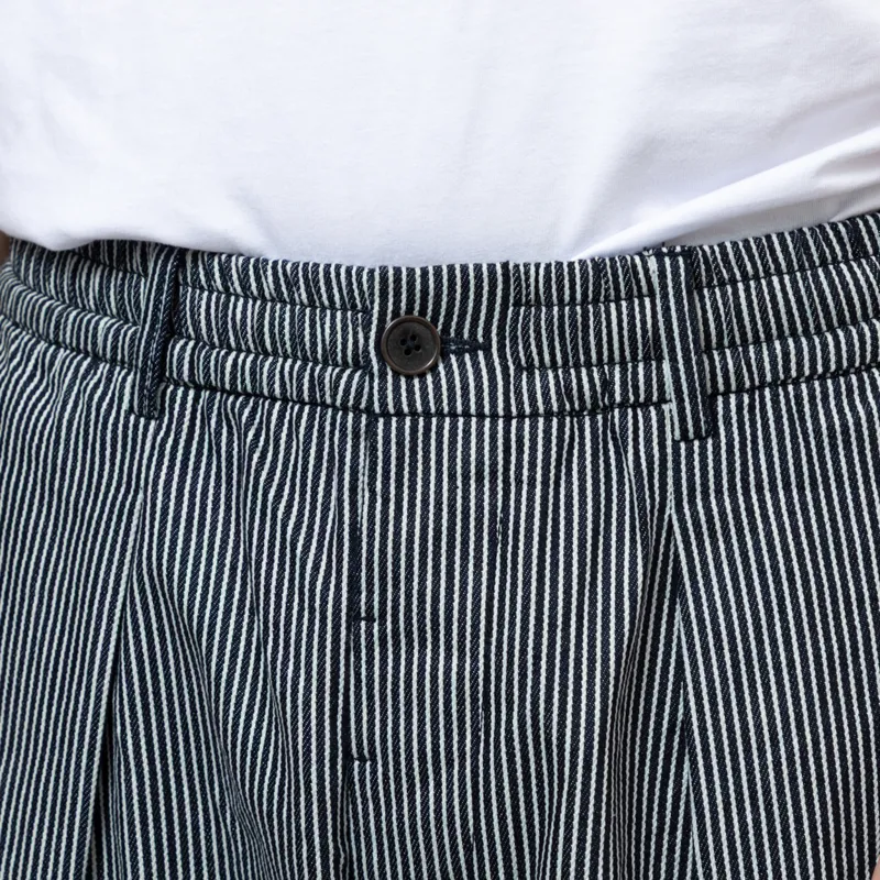 Universal Works Pleated Track Pant Indigo Hickory Stripe Denim-5