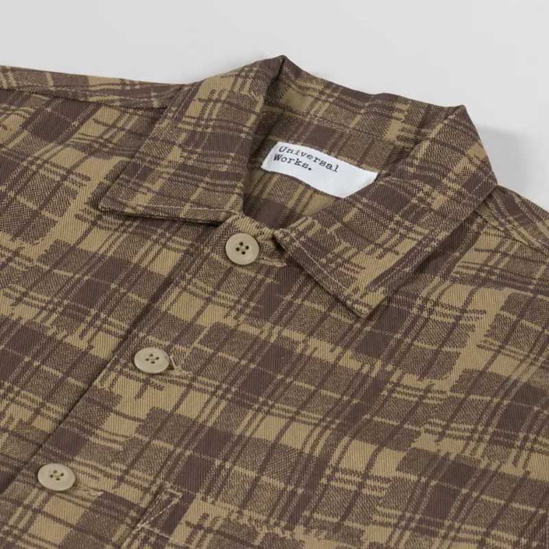 Universal Works Fatigue Shirt Khaki Patch Check Twill-4