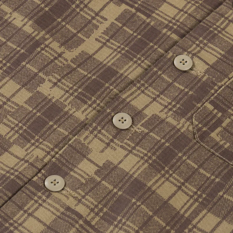 Universal Works Fatigue Shirt Khaki Patch Check Twill-6