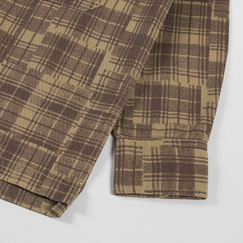 Universal Works Fatigue Shirt Khaki Patch Check Twill-7