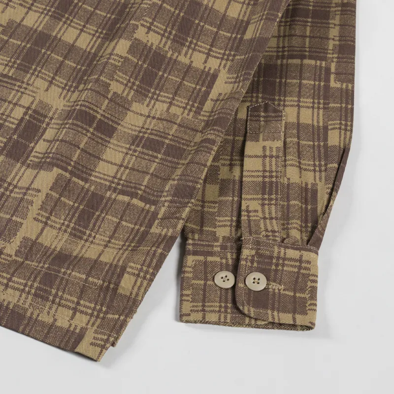 Universal Works Fatigue Shirt Khaki Patch Check Twill-8