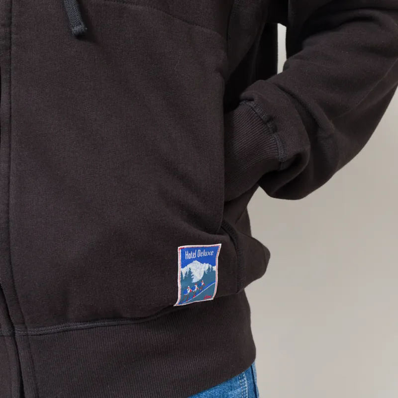 Universal Works New York Hoodie Black Brush Back Sweat-10