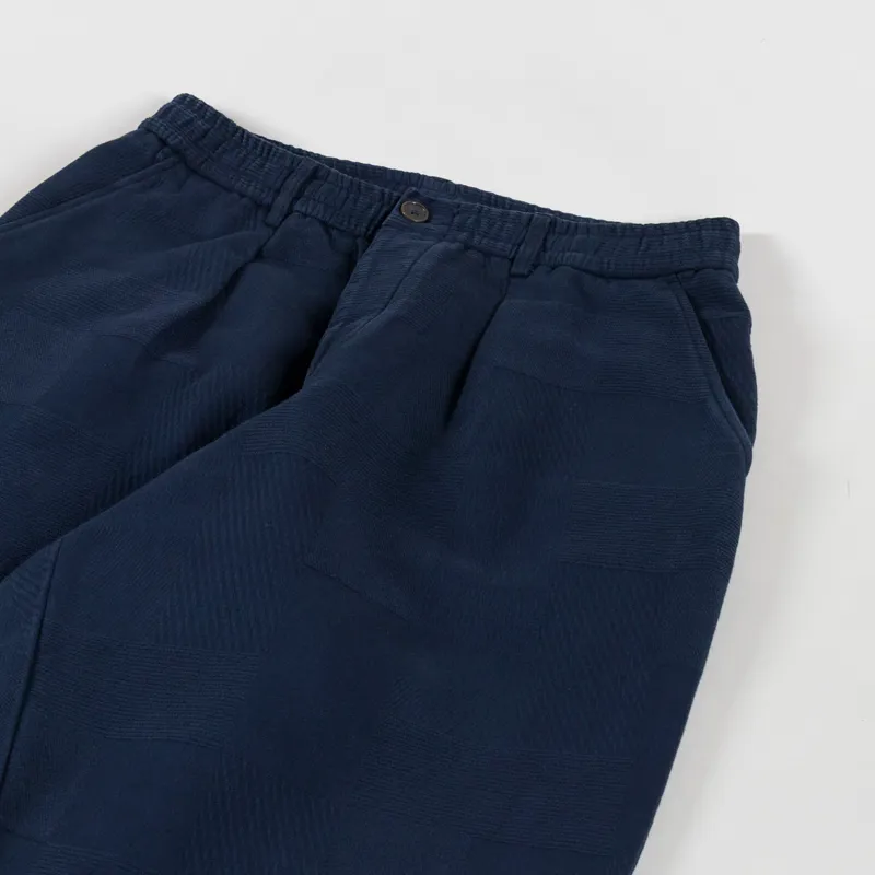Universal Works Pleated Track Pants Dark Navy Patchwork Weave Cotton-5