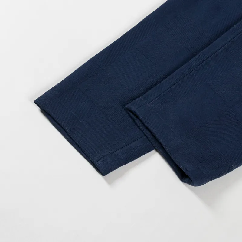 Universal Works Pleated Track Pants Dark Navy Patchwork Weave Cotton-4