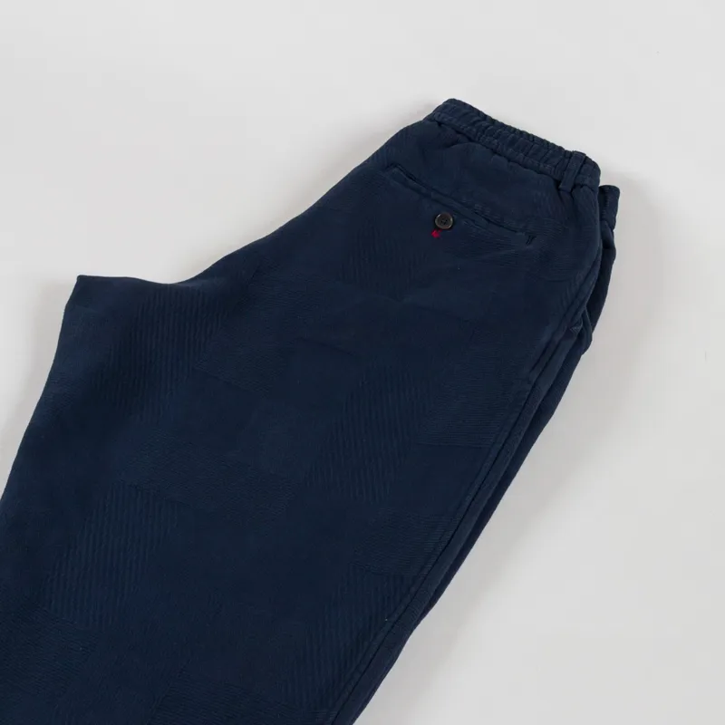 Universal Works Pleated Track Pants Dark Navy Patchwork Weave Cotton-3