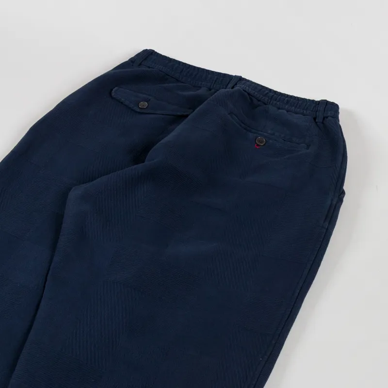 Universal Works Pleated Track Pants Dark Navy Patchwork Weave Cotton-6
