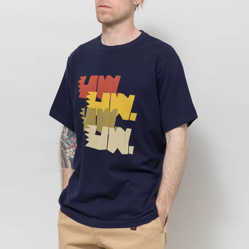 Universal Works Multi UW Print T Shirt Navy-1