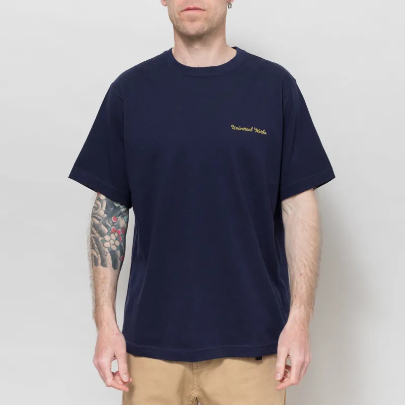 Universal Works Wish You Were Here T Shirt Navy-2