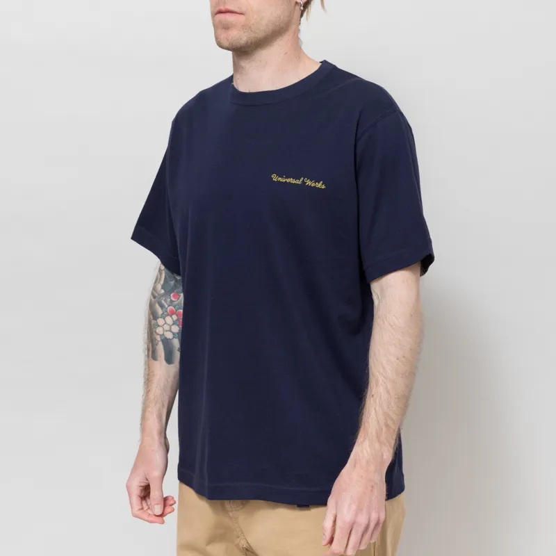 Universal Works Wish You Were Here T Shirt Navy-1