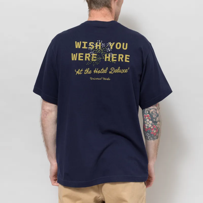 Universal Works Wish You Were Here T Shirt Navy