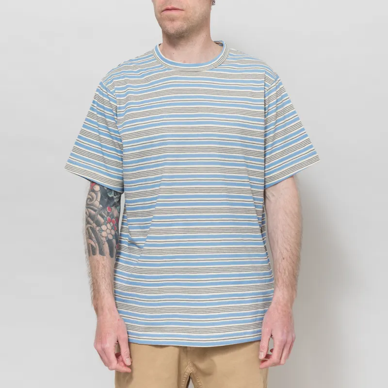 Universal Works Core T Shirt Pale Blue Stripe Jersey