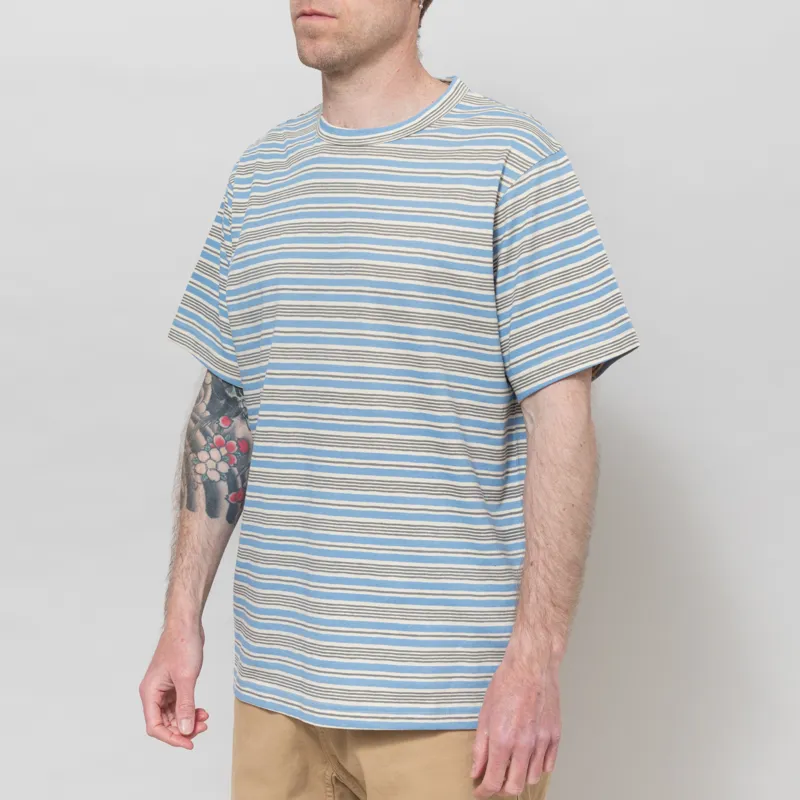 Universal Works Core T Shirt Pale Blue Stripe Jersey-1