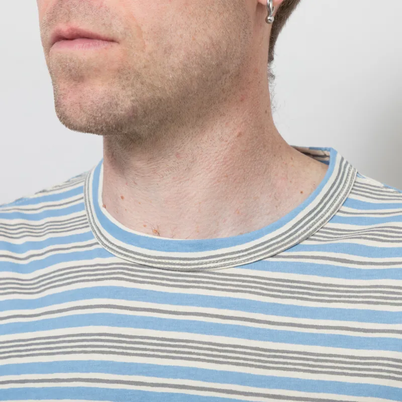Universal Works Core T Shirt Pale Blue Stripe Jersey-3