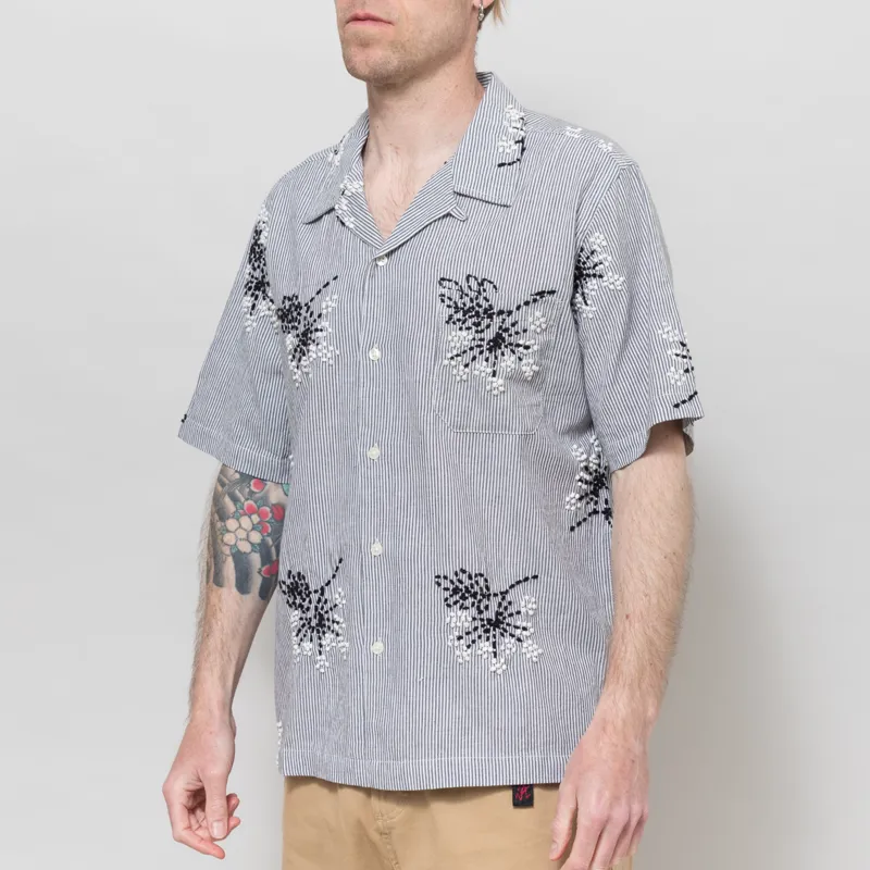 Universal Works Road Shirt Grey Hand Embroidered Stripe Cotton-1