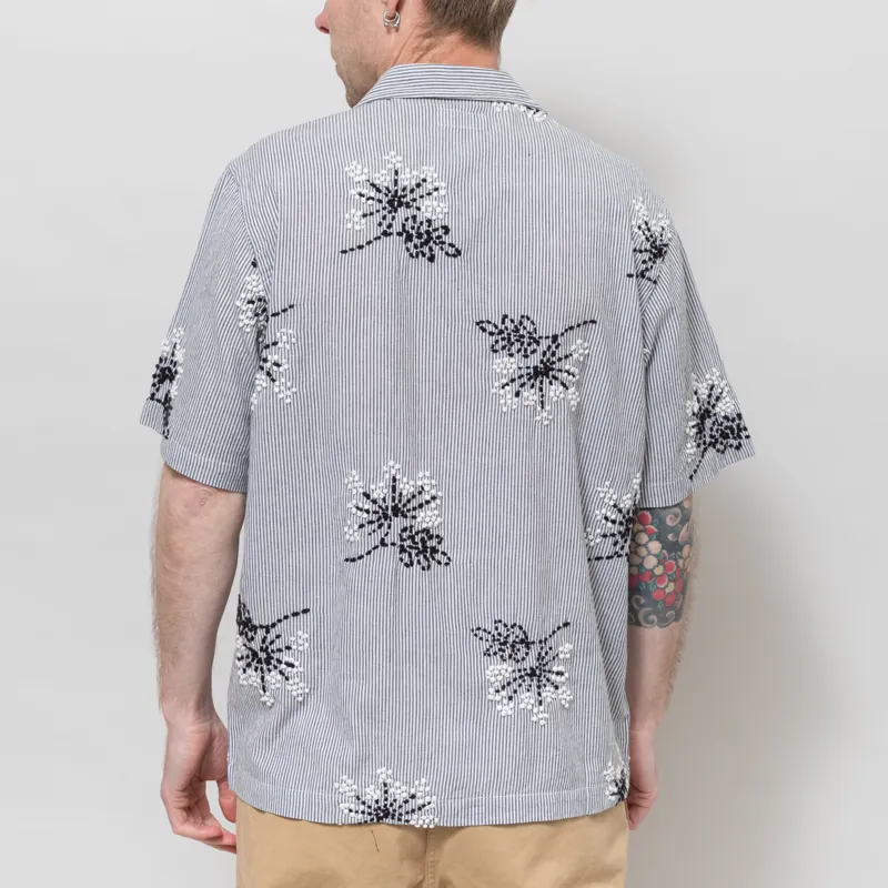 Universal Works Road Shirt Grey Hand Embroidered Stripe Cotton-2