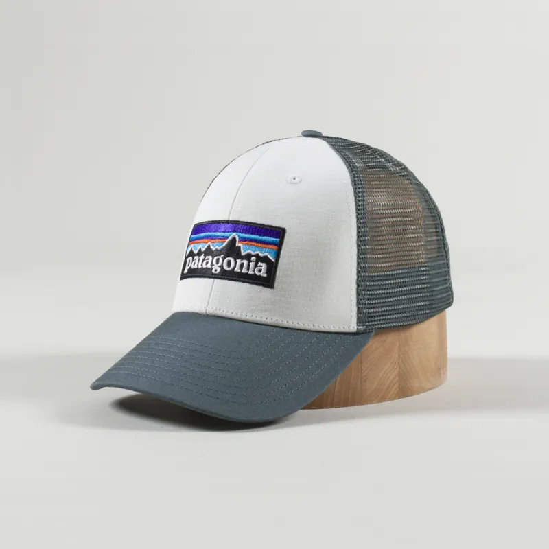 Patagonia P-6 Logo LoPro Trucker Hat White Nouveau Green Cap