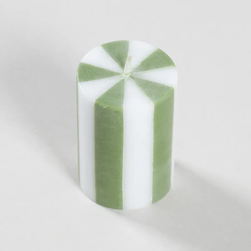 Yod and Co Stripe Pillar Candle Small Moss Green White-1