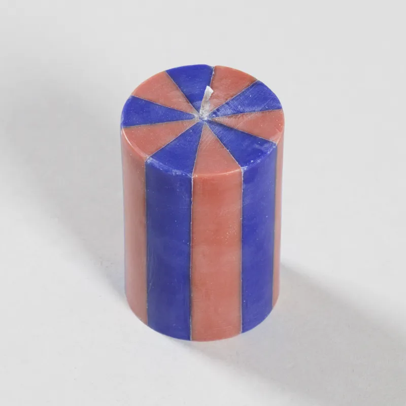 Yod and Co Stripe Pillar Candle Small Indigo Blue Terracotta-1