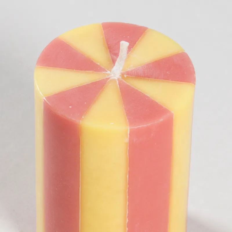 Yod and Co Stripe Pillar Candle Small Mellow Yellow Rust-1