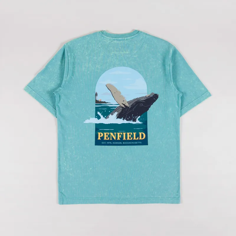 Penfield Whale Scene T Shirt Dusty Turquoise