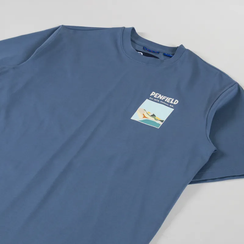 Penfield Block Landscape T Shirt Blue Fusion-3