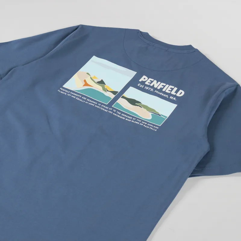 Penfield Block Landscape T Shirt Blue Fusion-2