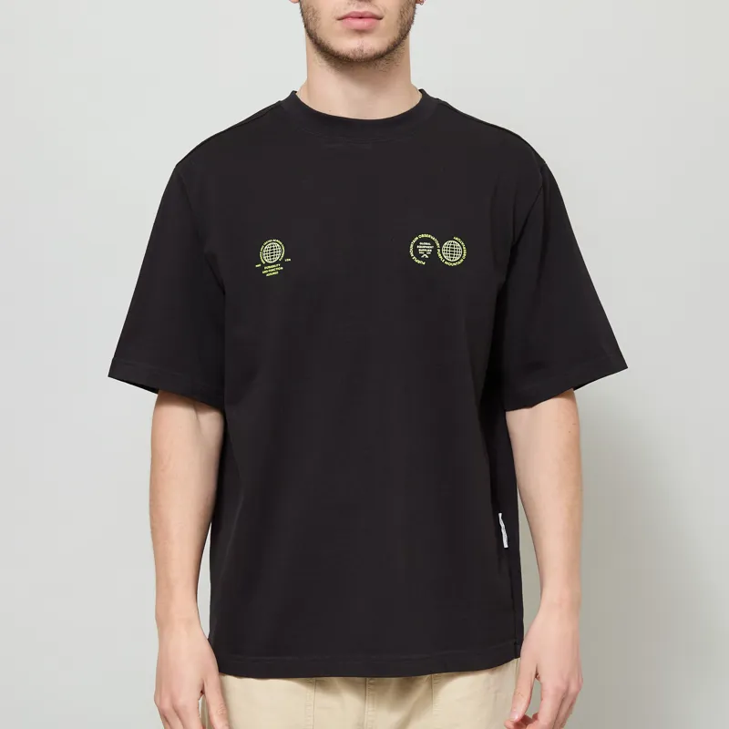 Purple Mountain Observatory Globe Logo T Shirt Black Green-2
