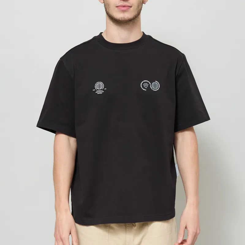 Purple Mountain Observatory Globe Logo T Shirt Black White-2