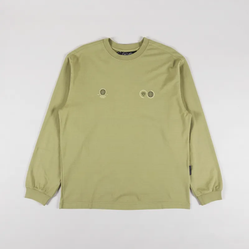Purple Mountain Observatory Globe Logo Long Sleeve T Shirt Sage-1