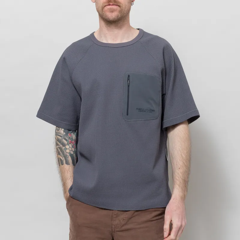 Purple Mountain Observatory Waffle Short Sleeve Crew Charcoal