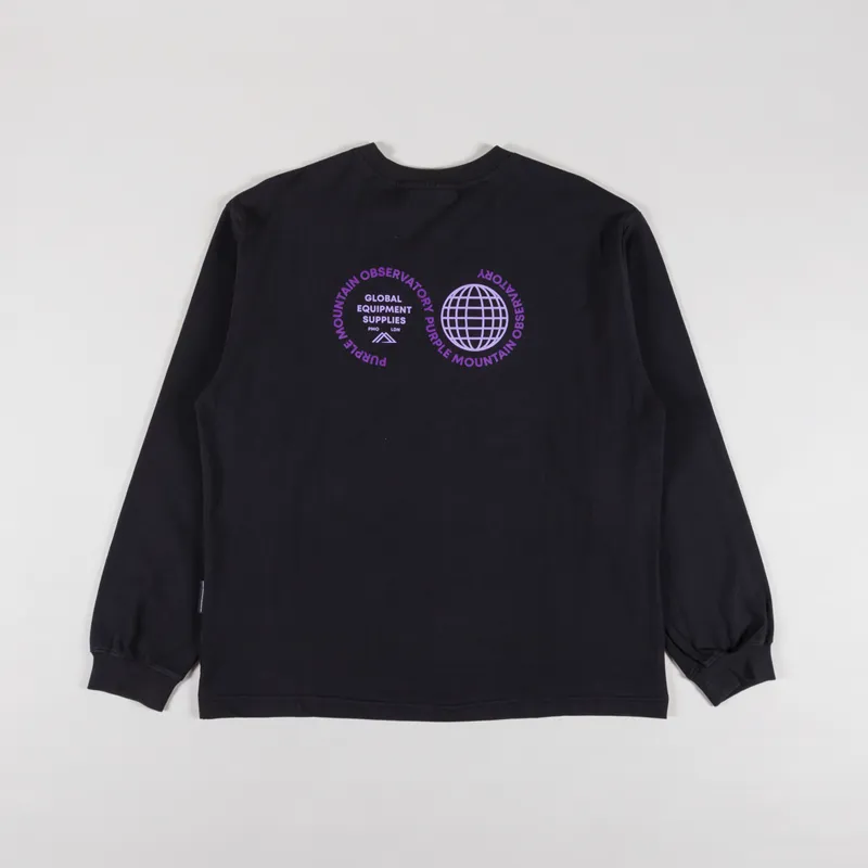 Purple Mountain Observatory Globe Logo Long Sleeve T Shirt Black