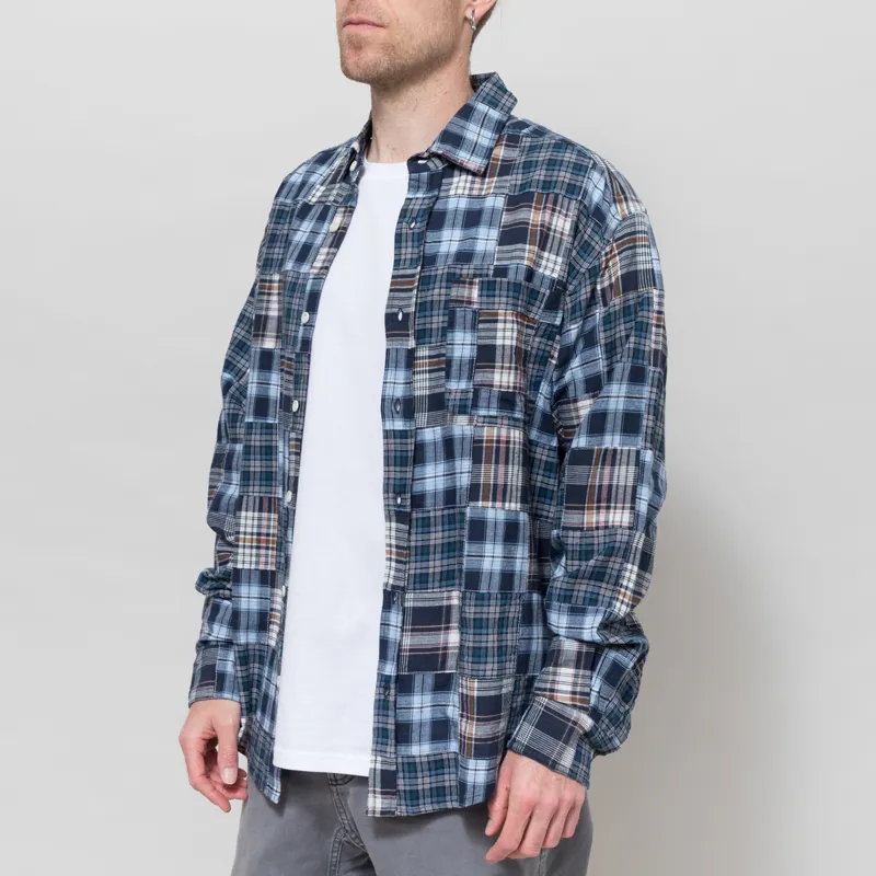 Cafe Mountain Patchwork Check Heritage Shirt Blues-1