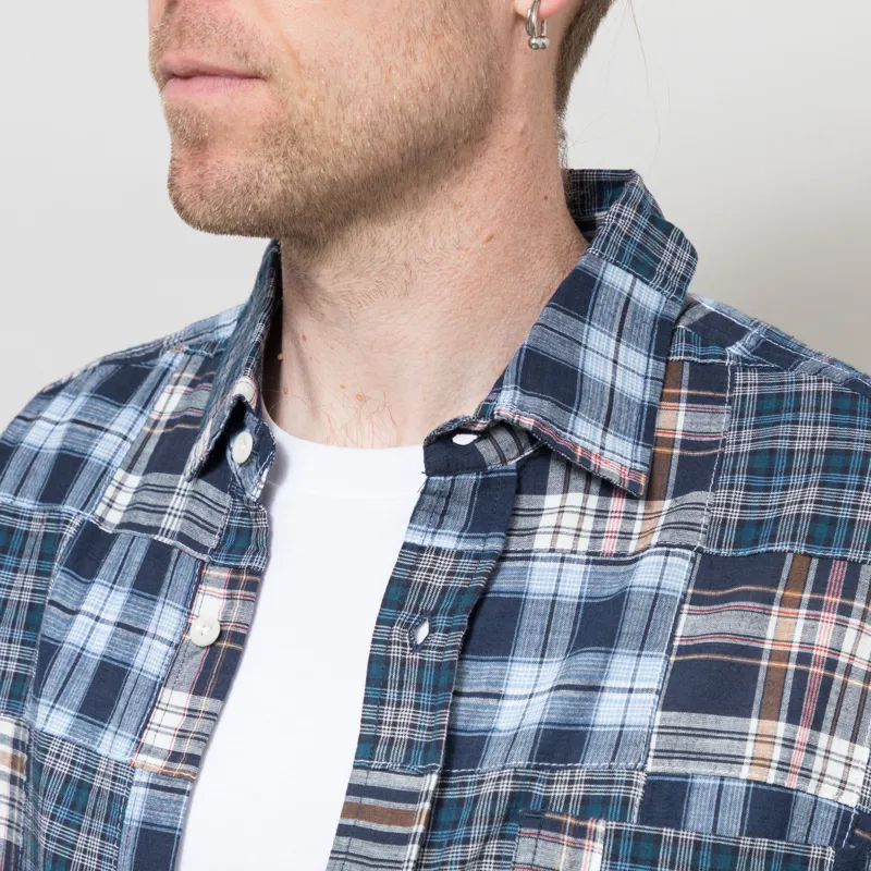 Cafe Mountain Patchwork Check Heritage Shirt Blues-3