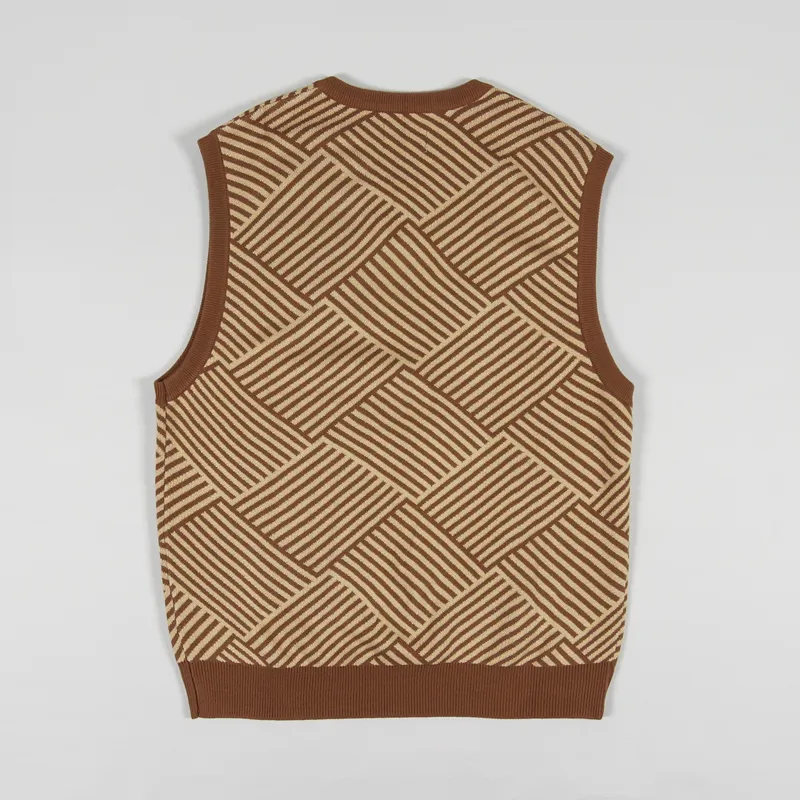 【BUTTER GOODS】 Flowers Knit Vest : Brown Butter Goods Mens Parquet Knitted Sweater Vest Brown Tan