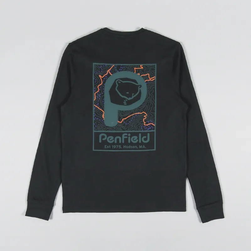 Penfield P Bear Trail Back Graphic Long Sleeve T Shirt Black