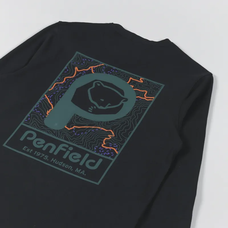 Penfield P Bear Trail Back Graphic Long Sleeve T Shirt Black-2