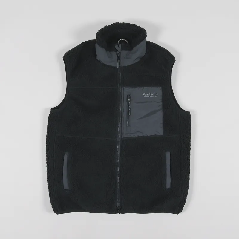 Penfield Mens P Bear Outdoor Borg Zip Through Gilet Black