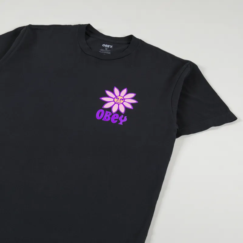 Obey Peace Flower T Shirt Faded Black-3