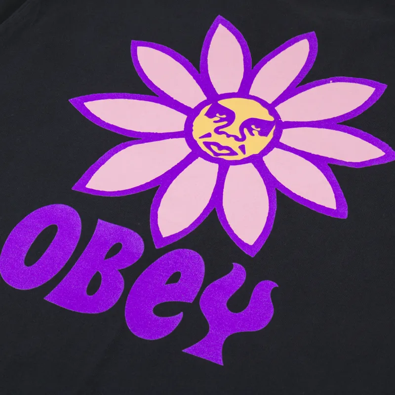 Obey Peace Flower T Shirt Faded Black-4