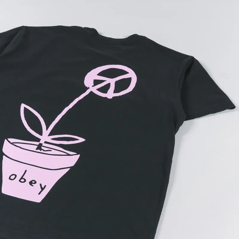 Obey Peace Flower T Shirt Faded Black-2