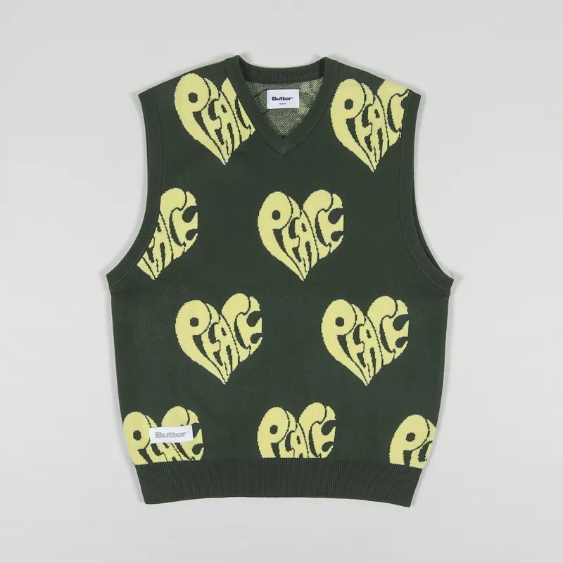Butter Goods Mens Peace Knitted Sweater Vest Forest Green