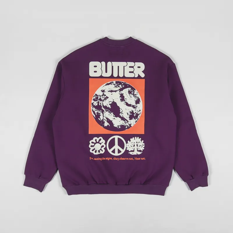 Butter Goods Mens Peace On Earth Crew Sweatshirt Eggplant